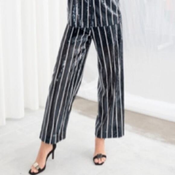 & Other Stories Striped Sequin Lounge Pants NWTS Black White size 6 - Picture 1 of 10